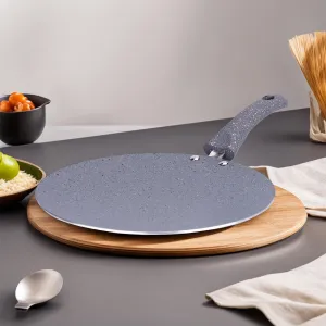 USHA SHRIRAM (24cm Lunar Haze Non Stick Roti Tawa with Riveted Handle | High Grade Aluminium | Scratch Resistant Surface | Roti Nonstick Dosa Tawa Non Stick Pan | Flat Tawa Non Stick(Grey)