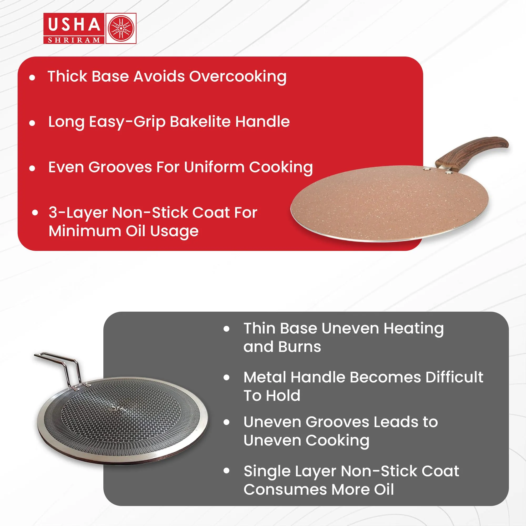 USHA SHRIRAM (24cm Majestic Midnight Non Stick Roti Tawa with Riveted Handle | High Grade Aluminium | Scratch Resistant Surface | Roti Dosa Tawa Nonstick | Non Stick Pan (Golden)