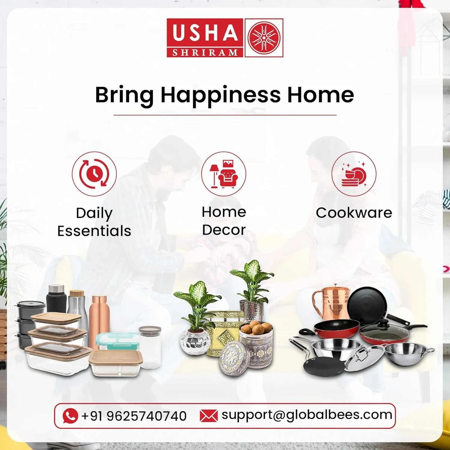 USHA SHRIRAM 3 pcs Non Stick Pots and Pans (18cm) Fry Pan,(1L) Sauce Pan, (26cm) Non Stick Aluminium Kadai with Lid | Minimal Oil, Easy-Grip, Non-Stick | Nonstick Soup & Tea pan