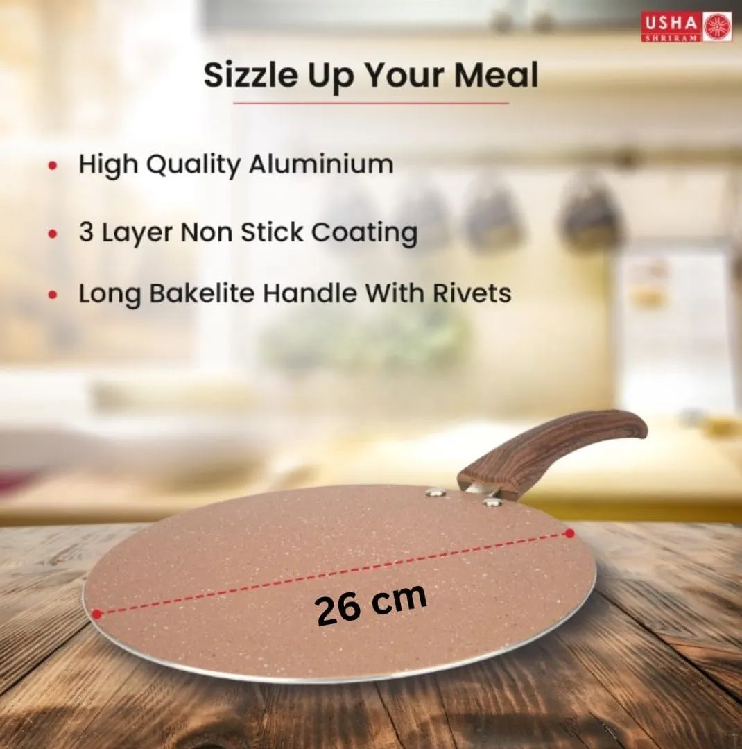 USHA SHRIRAM Golden Non-Stick Cookware Set | Frying Pan, Roti Tawa, Grill Pan, Sauce Pan | Minimal Oil Cooking | Easy Grip Handles |Non-Toxic & Lightweight | Pack of 4