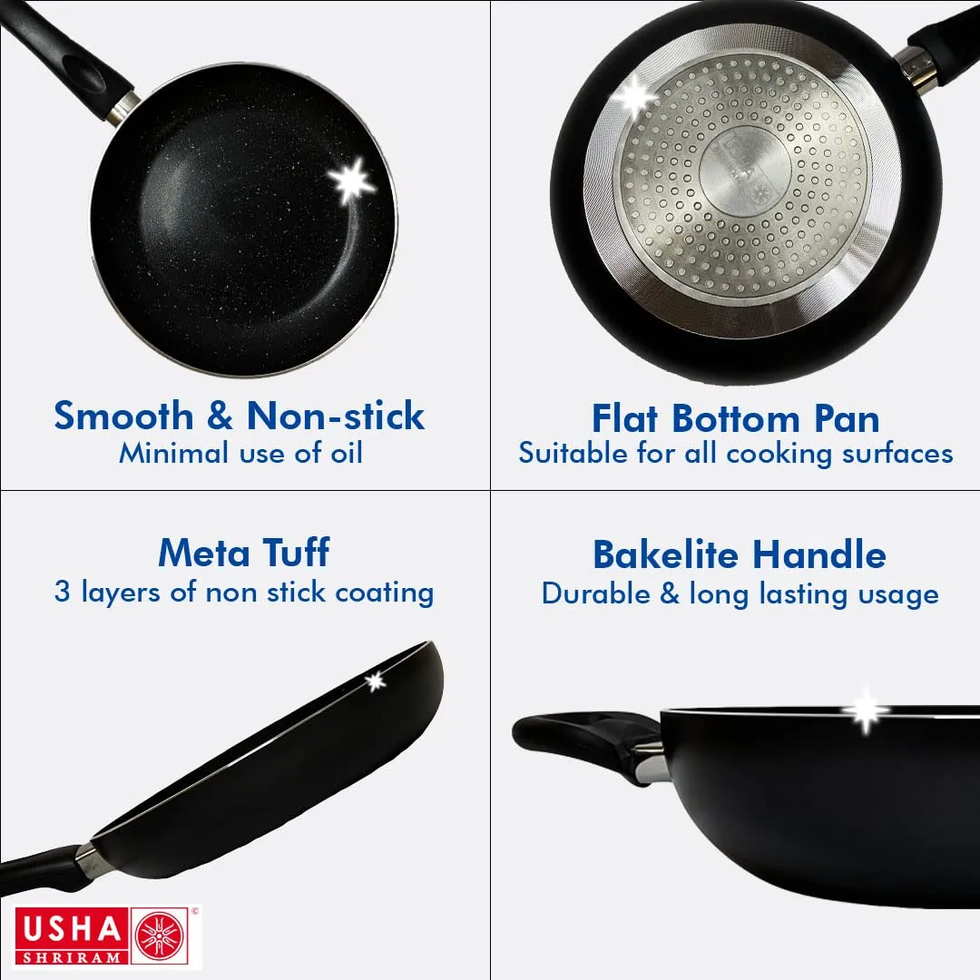 USHA SHRIRAM Non Stick Set | Lid (1Pcs) | Non Stick Tawa | Non Stick Kadai | Non Stcik Frying Pan | Stove & Induction Cookware| Multipurpose Lid for Kadhai & Fry Pan (Non Stick Set with Lid - Black)