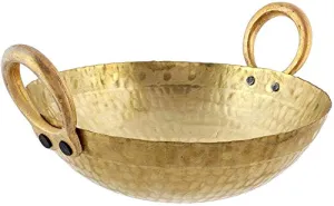 Yadav Craft Brass Pital Kadhai/Frying Pan with Handle Kadai Cookware (3000 ML)