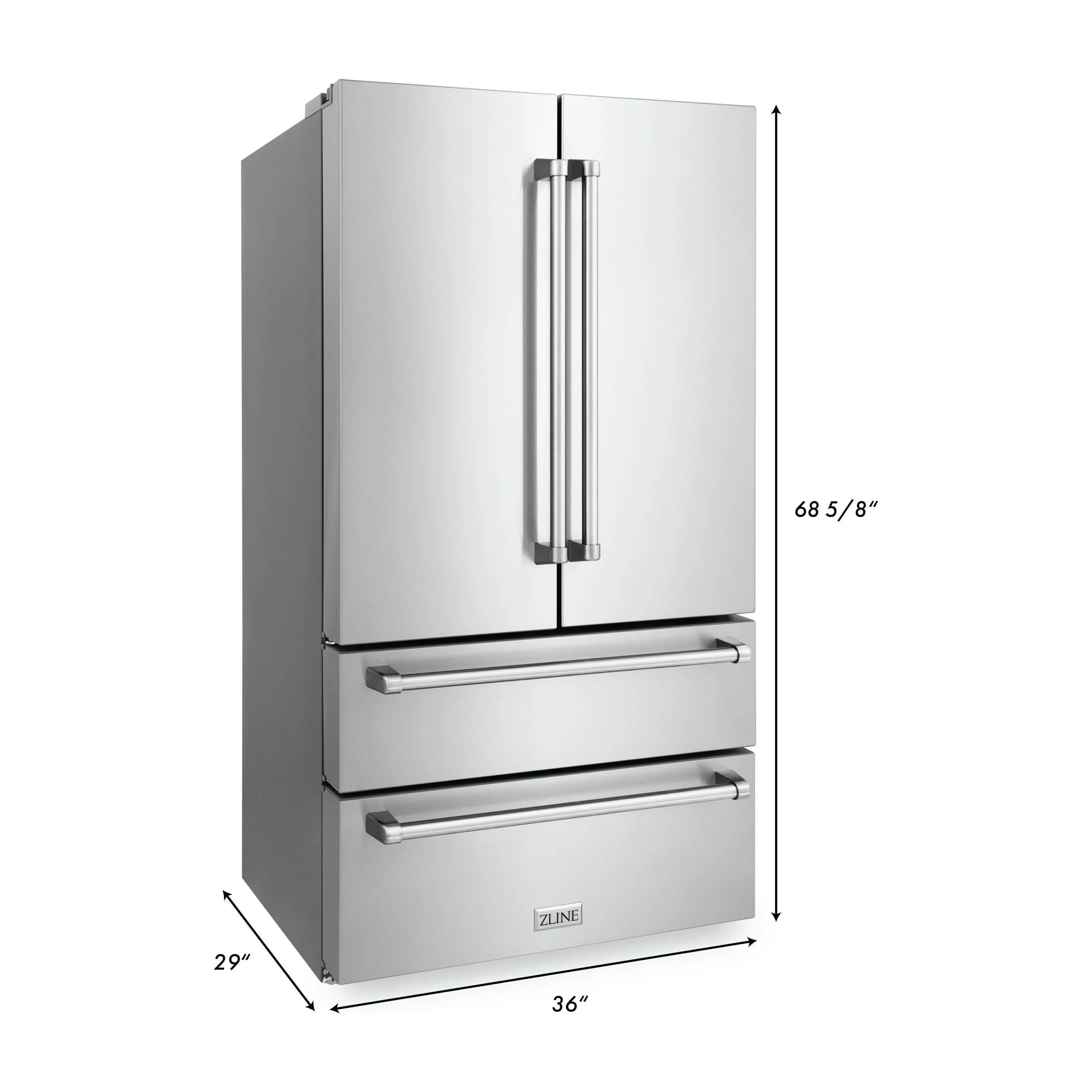 ZLINE Appliance Package - 36 in. Dual Fuel Range, Range Hood, 3 Rack Dishwasher, Refrigerator, 4KPR-RARH36-DWV