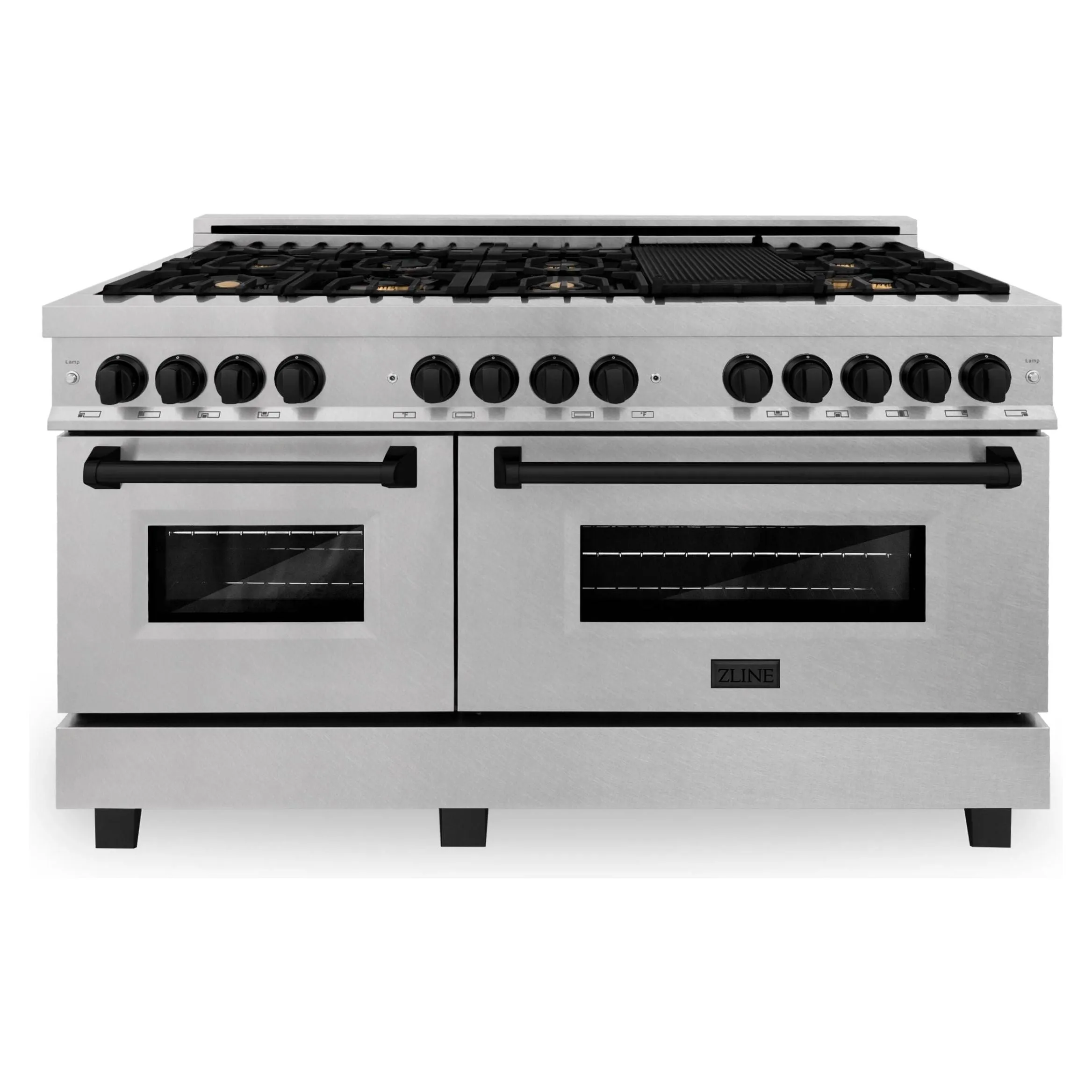 ZLINE Autograph 60 In. 7.4 cu. ft. Dual Fuel Range in DuraSnow® Stainless Steel with Matte Black Accents, RASZ-SN-60-MB