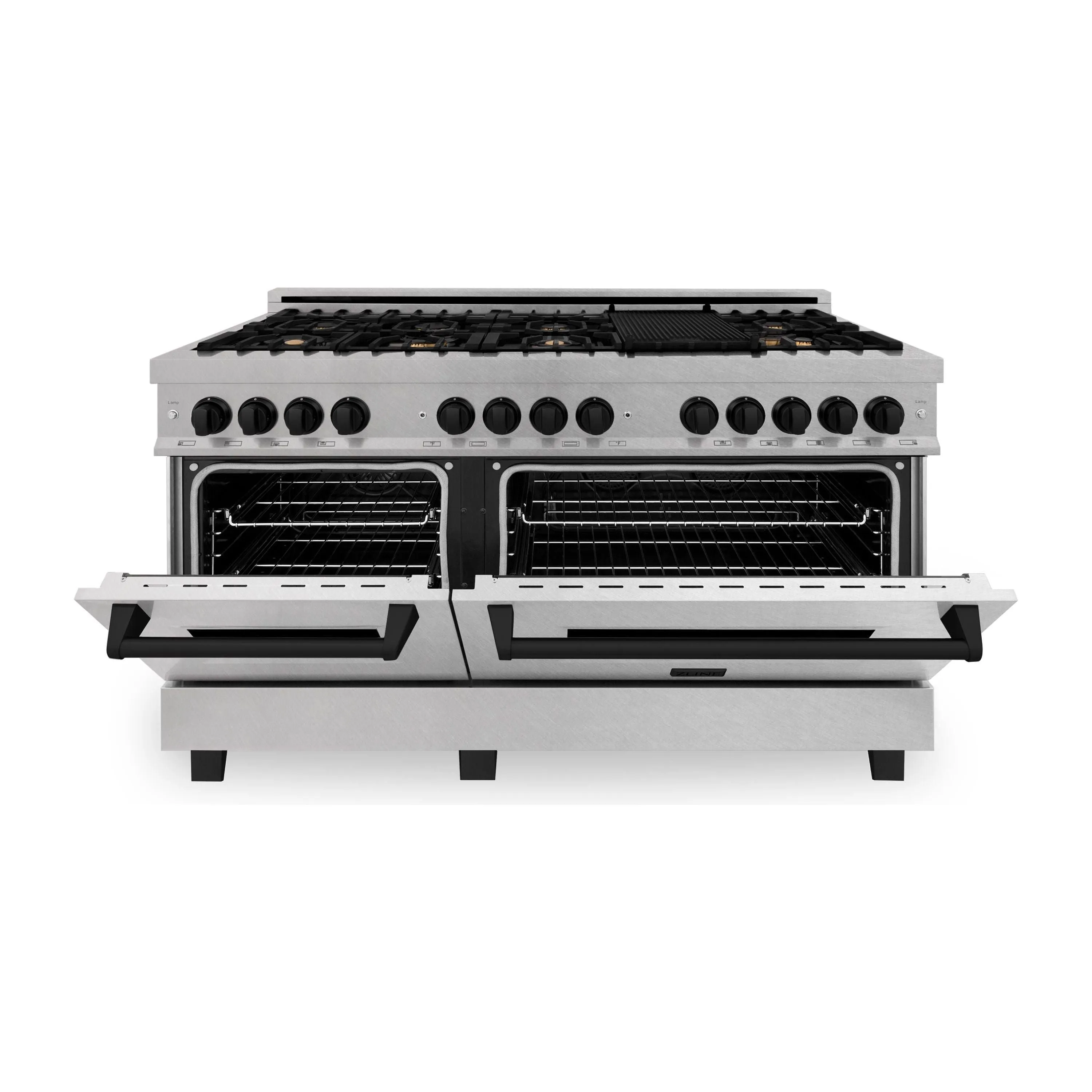 ZLINE Autograph 60 In. 7.4 cu. ft. Dual Fuel Range in DuraSnow® Stainless Steel with Matte Black Accents, RASZ-SN-60-MB