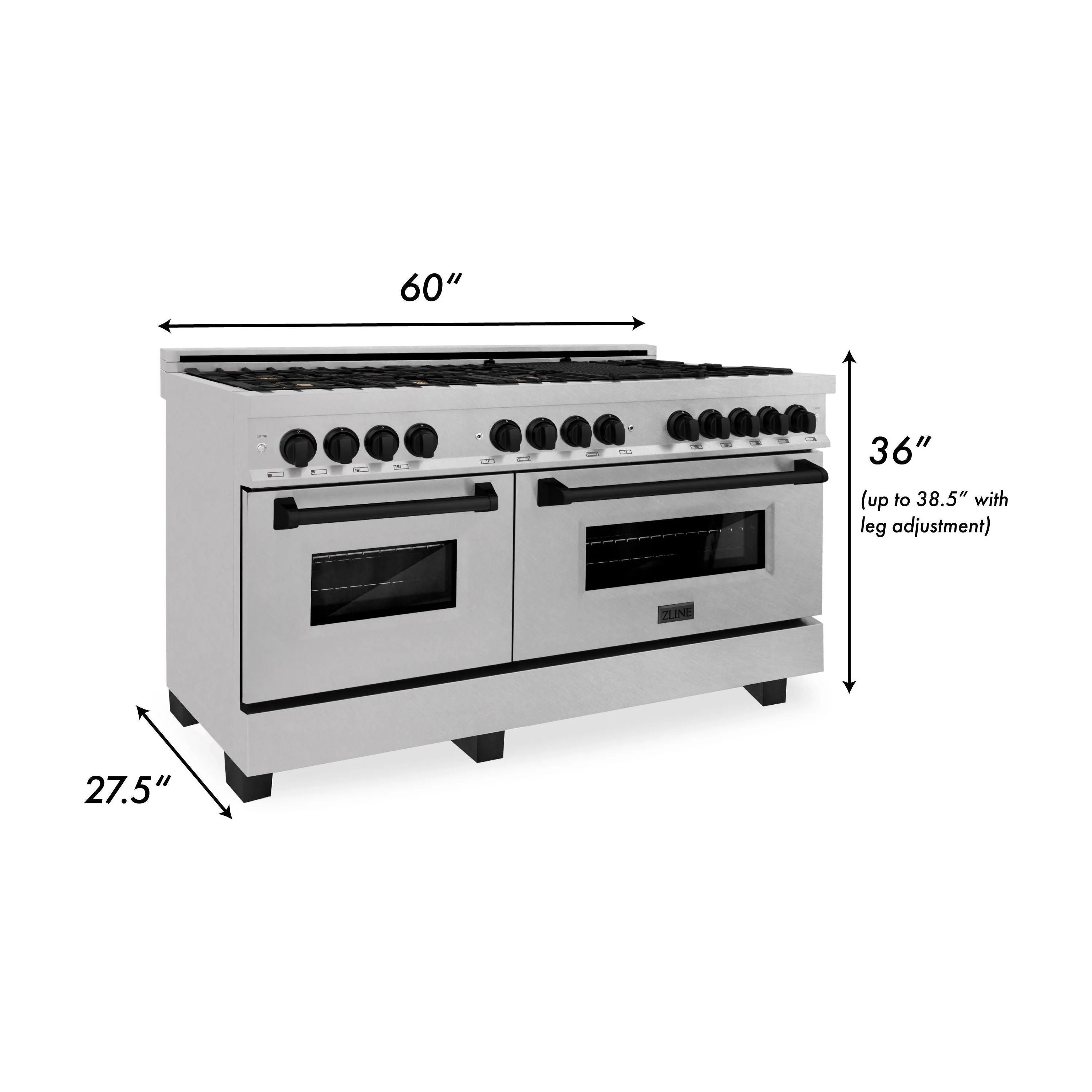 ZLINE Autograph 60 In. 7.4 cu. ft. Dual Fuel Range in DuraSnow® Stainless Steel with Matte Black Accents, RASZ-SN-60-MB